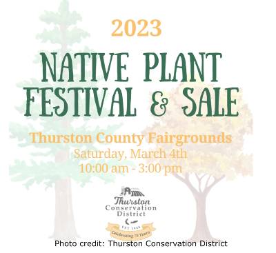 Two trees superimposed with Thurston Native Plant Sale