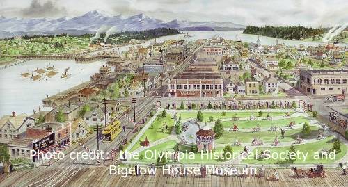 Drawing of the City of Olympia in the 1800s.