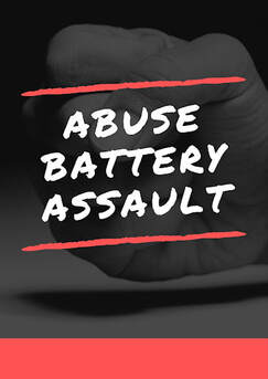 Poster with the words: Abuse, Battery, Assault imposed over a fist