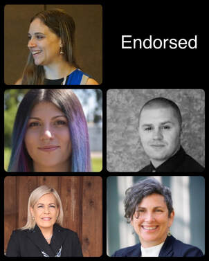 OI  Endorsed Candidates clockwise from top left: Sarah Tonge,Wayne Fournier, Jasmine Vasavada, Maggie Sanders, and Emily Clouse.