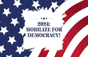 2024 Mobilize For Democracy on a stars and stripes background
