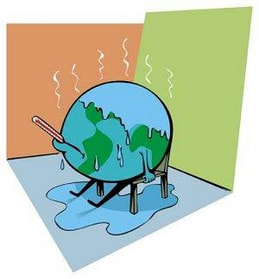 Drawing of the sweating earth with a thermometer in its mouth 
