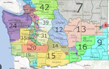 State of Washington divided into legislative districts