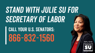 Poster of Julie Su in support of her becoming Secretary of Labor
