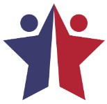  Logo for the Take Action Network. A star that is blue on the left, red on the right and a white section in the center. 